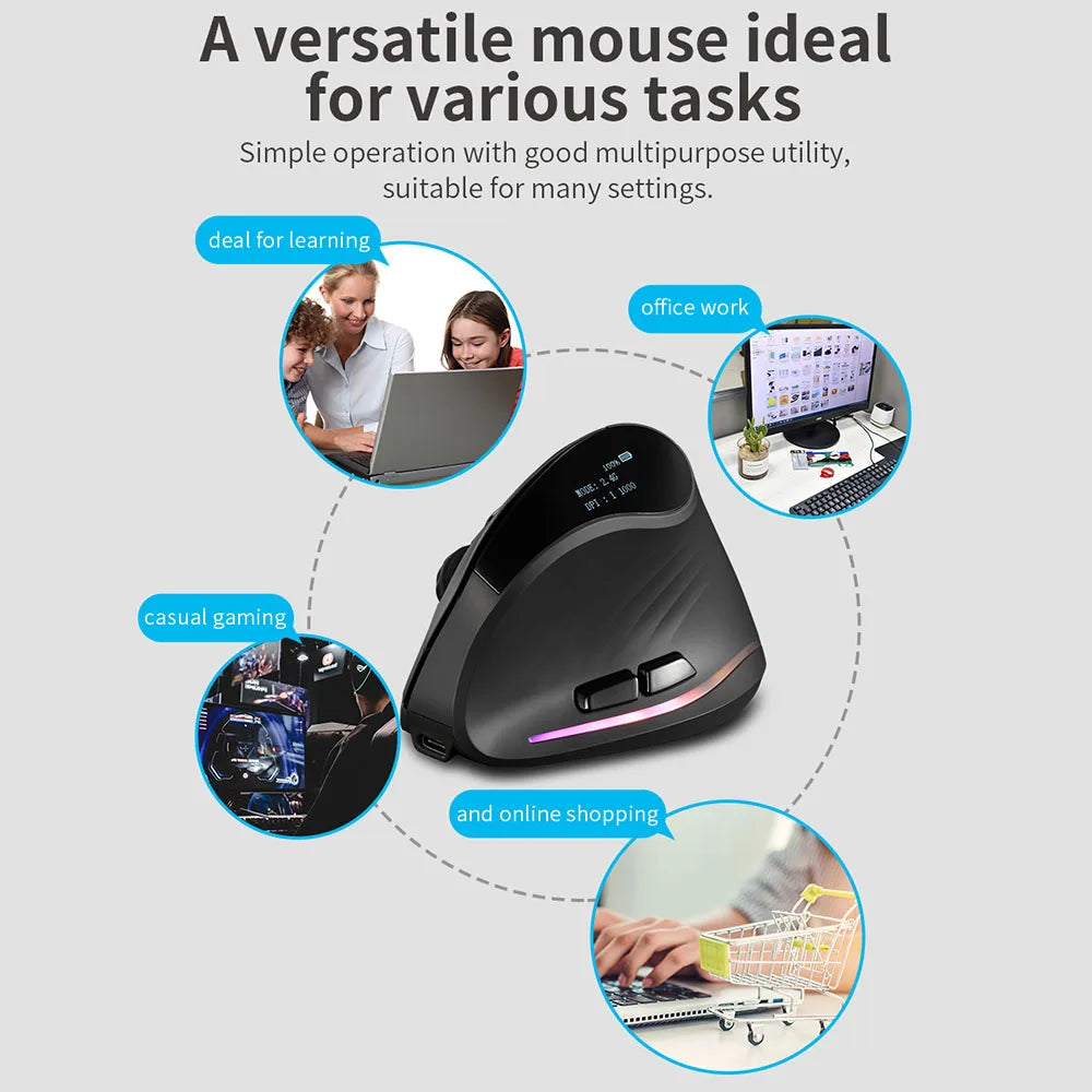 Lefon 2.4G Ergonomic Wireless Mouse Rechargeable Vertical Mouse Gaming Mice for PC Laptop MacOS Office F35C/F35B/F35 Model 버티컬 마