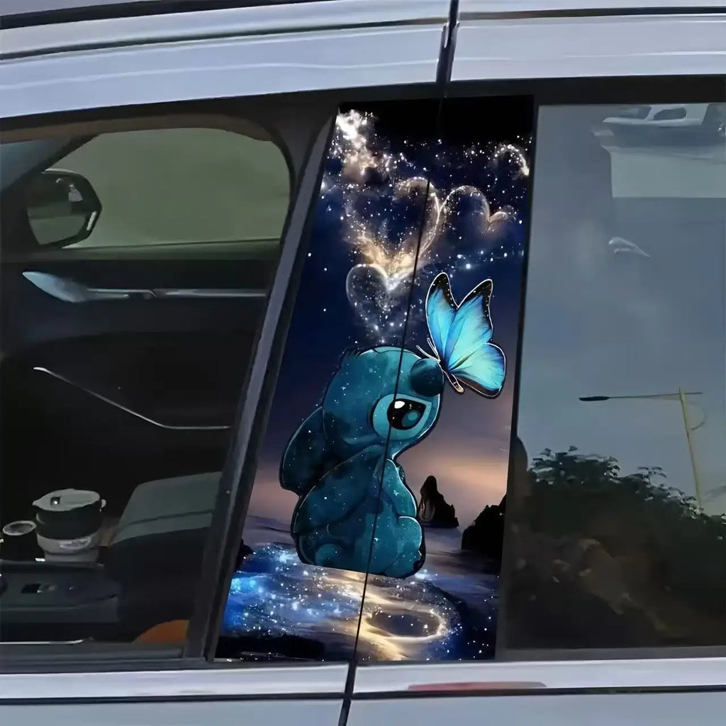 2pcs Blue Diamond Butterfly Car Sticker Self-Adhesive B-Pillar Decorative Vinyl Sticker for Cars