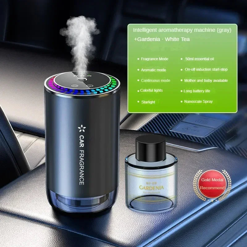 Car Aromatherapy Perfume with Automatic Spray Aluminum Alloy Metal Odor Remover with Colorful Star Ceiling Atmosphere Light