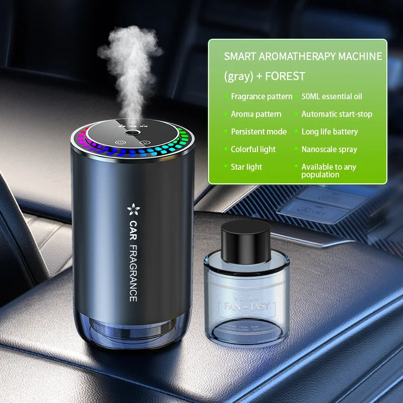 Car Aromatherapy Perfume with Automatic Spray Aluminum Alloy Metal Odor Remover with Colorful Star Ceiling Atmosphere Light
