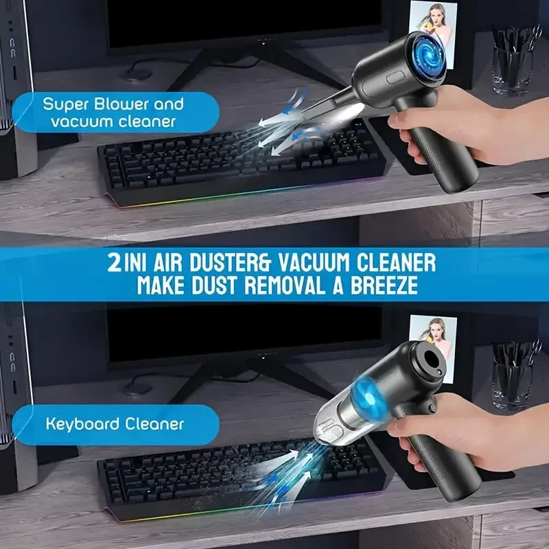 2 In 1 Compressed Air Duster Cordless Dust Blower Rechargeable Blow and Suck Vacuum Cleaner Electric For Computer Keyboard Sofa