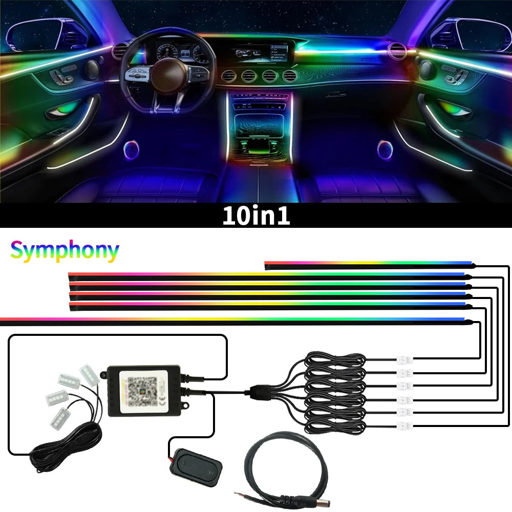 Symphony 18IN1 Car Ambient Light Colorful LED Neon Interior Rainbow Acrylic Light strip Decorative 10/6IN1 Car Atmosphere Light