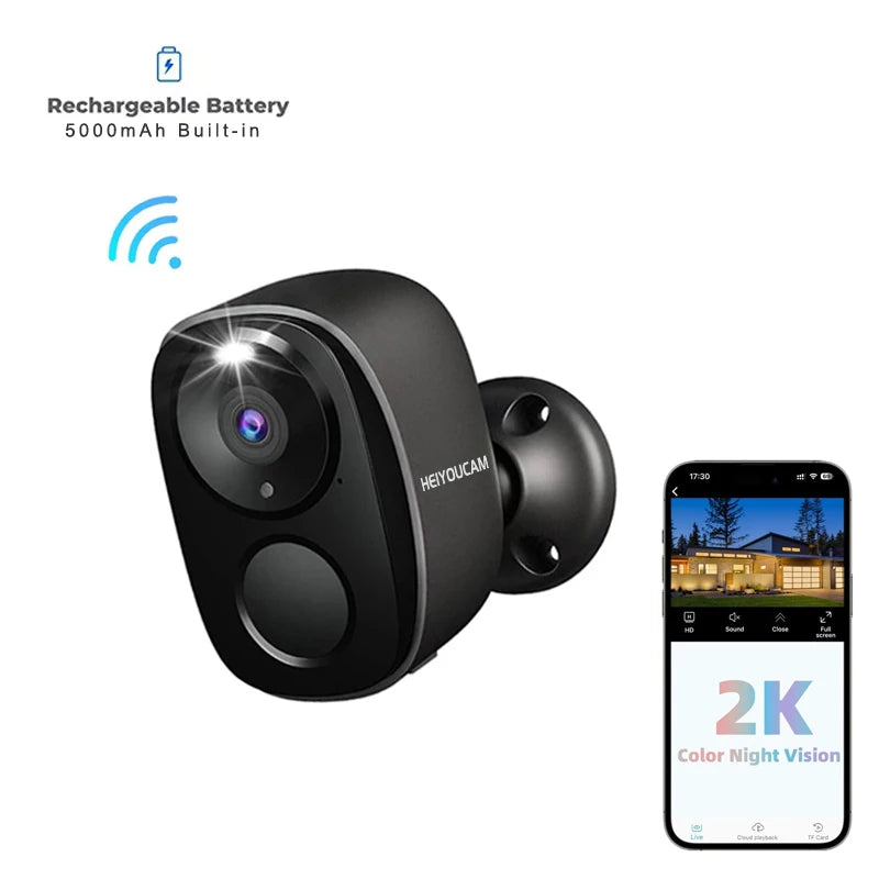 Security Cameras Wireless Outdoor, 2K Battery Powered WiFi Camera AI Motion Siren Spotlight, Color Night Vision, IP66 Waterproof