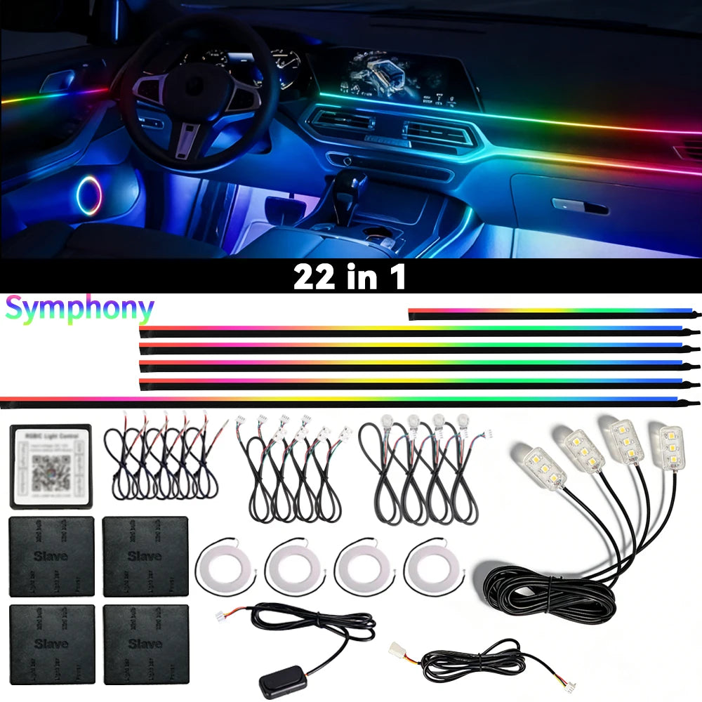Symphony 18IN1 Car Ambient Light Colorful LED Neon Interior Rainbow Acrylic Light strip Decorative 10/6IN1 Car Atmosphere Light