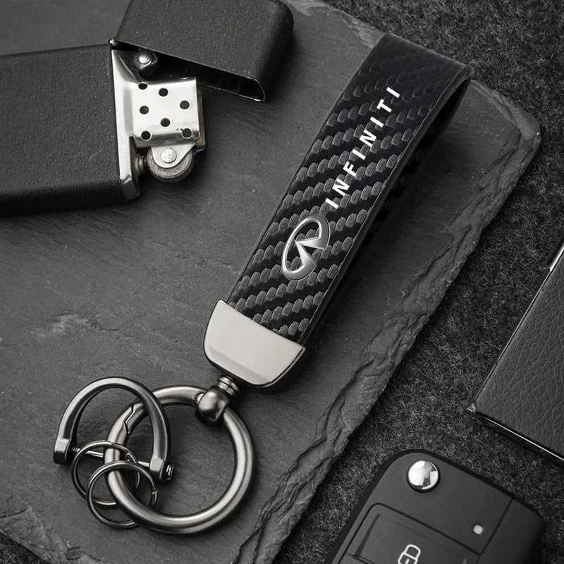 Car Carbon Fiber Style Keychain Microfiber Leather Key Chain For Infiniti QX55 QX50 QX60 Q50 Q70L QX30 QX80 Q60 Q70 QX70 Q30 Q60