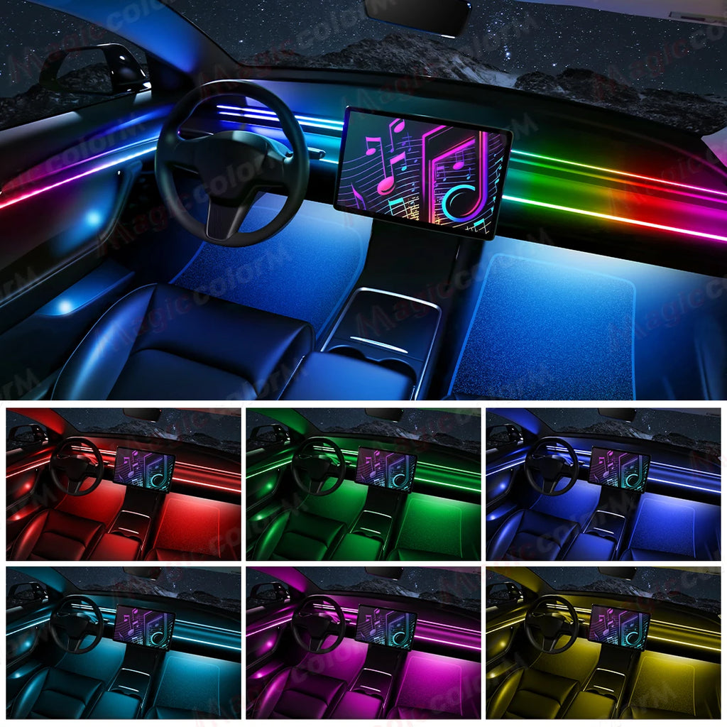18 in 1 Led Car Ambient Lights 213 64 Color RGB Symphony Streamer Bluetooth Rainbow Interior Acrylic Strips Atmosphere Lamp Kit