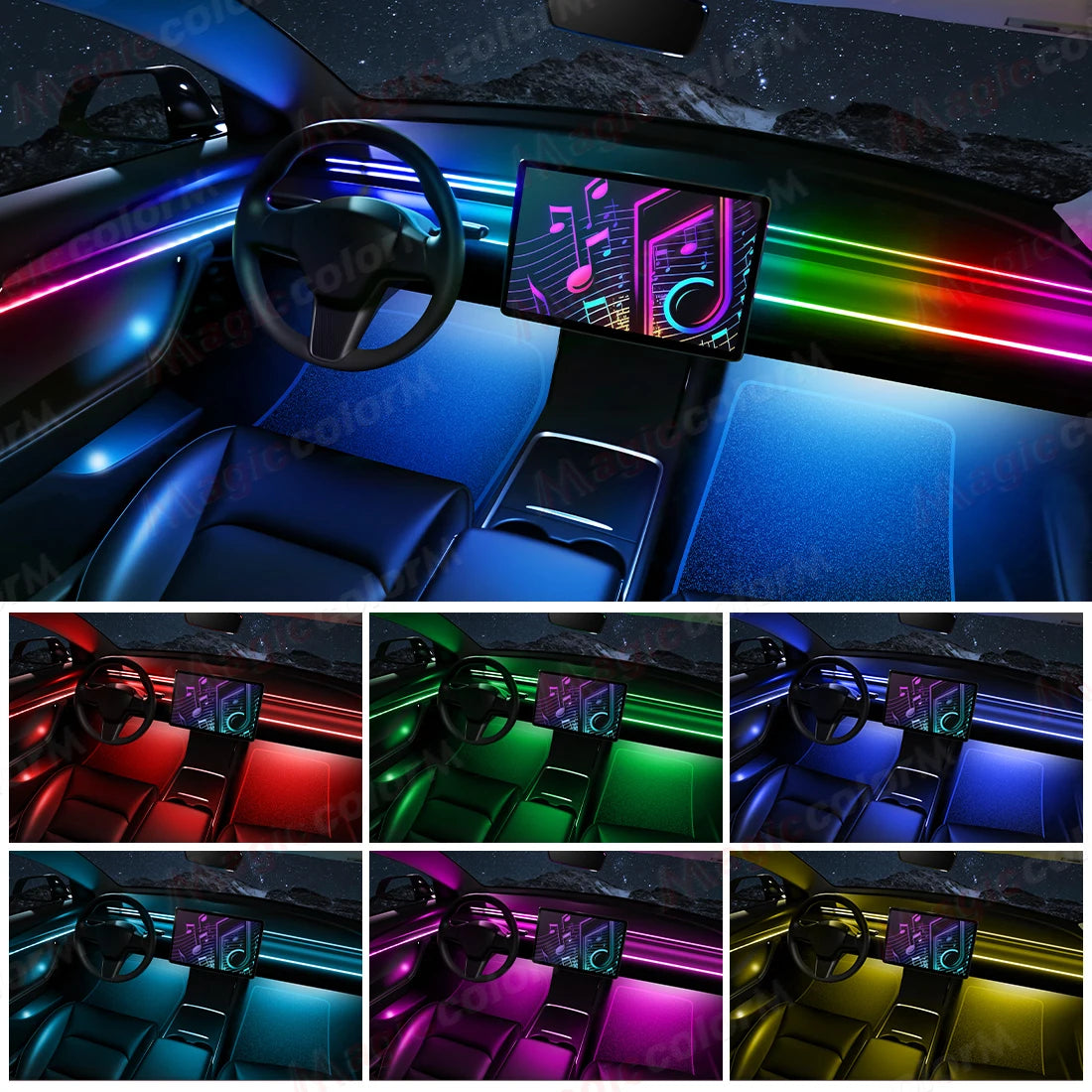 18 in 1 Led Car Ambient Lights 213 64 Color RGB Symphony Streamer Bluetooth Rainbow Interior Acrylic Strips Atmosphere Lamp Kit