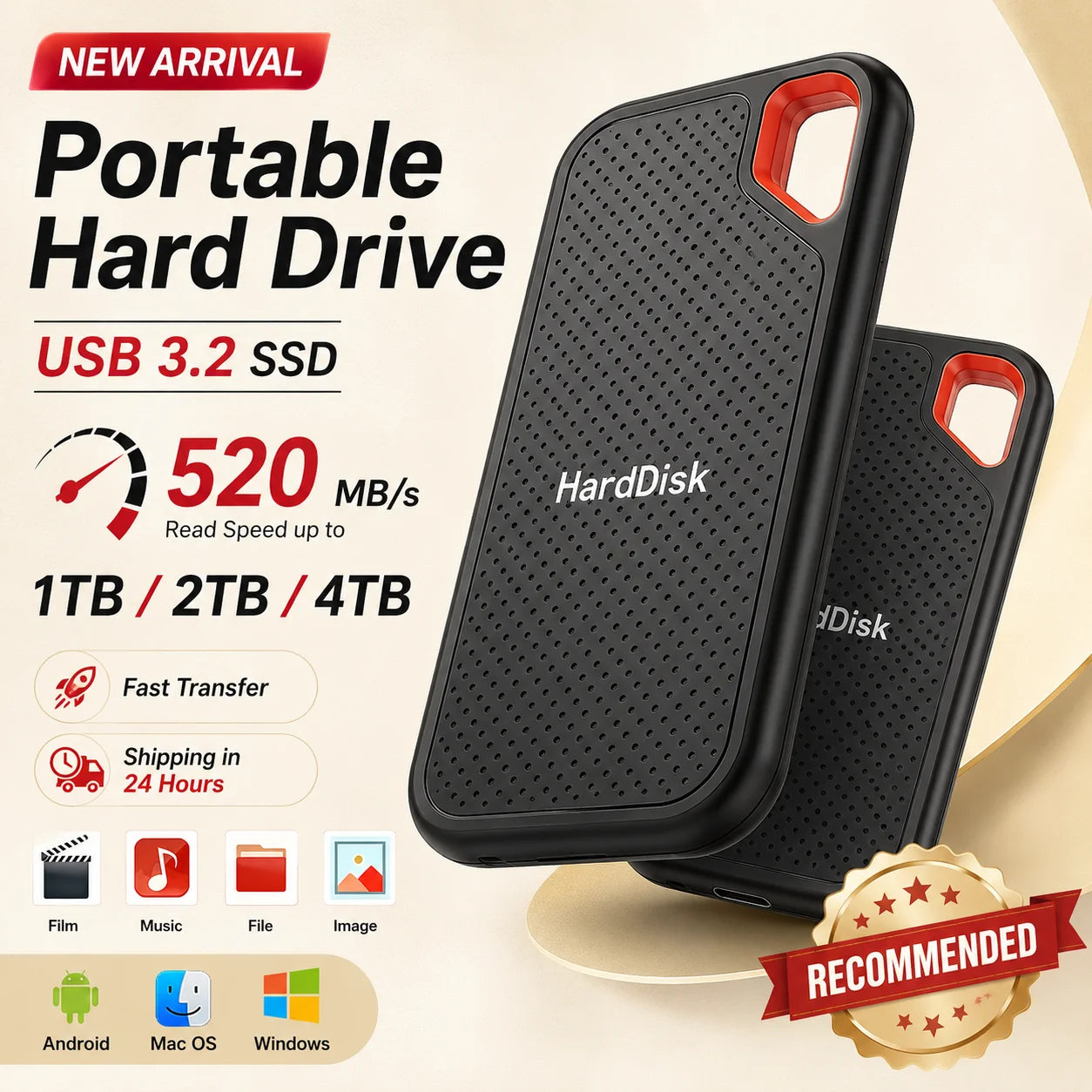 Mini Size External Hard Drive Stable Reading Writing Solid State Drive Data Saving Hard Disk For Study Work File Organizing