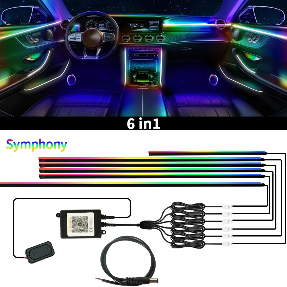 Symphony 18IN1 Car Ambient Light Colorful LED Neon Interior Rainbow Acrylic Light strip Decorative 10/6IN1 Car Atmosphere Light