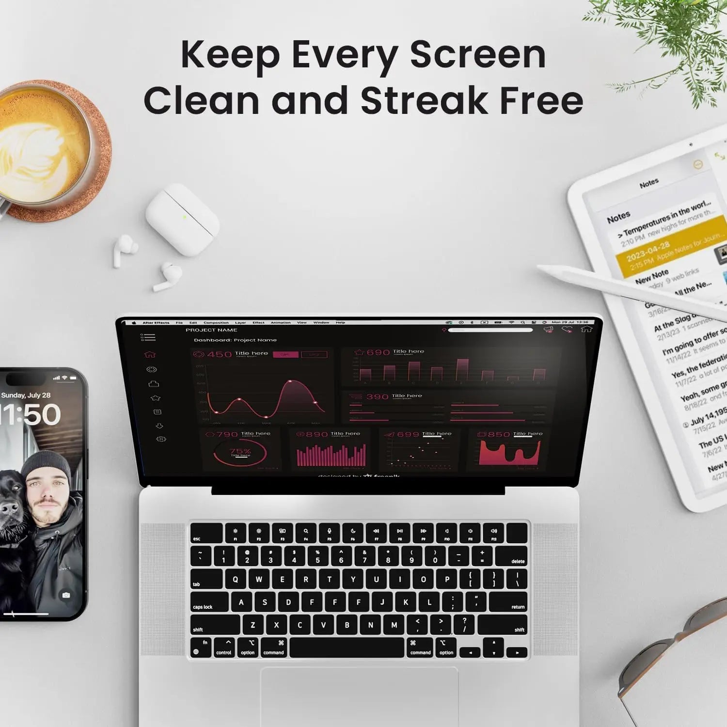 Streak-Free Screen Cleaner Spray Kit & Microfiber Cloth for Smart TV LCD LED OLED Monitor Laptop Tablet IPad Car Cleaning 60ml