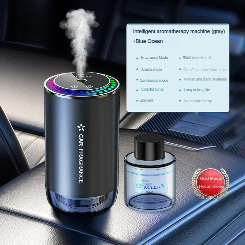 Car Aromatherapy Perfume with Automatic Spray Aluminum Alloy Metal Odor Remover with Colorful Star Ceiling Atmosphere Light