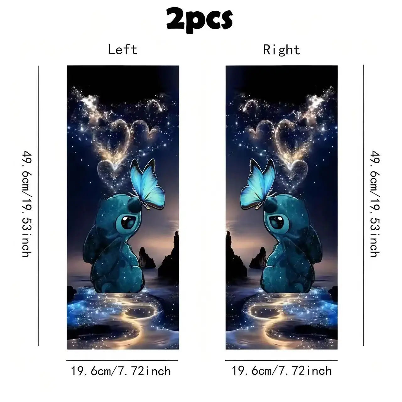 2pcs Blue Diamond Butterfly Car Sticker Self-Adhesive B-Pillar Decorative Vinyl Sticker for Cars