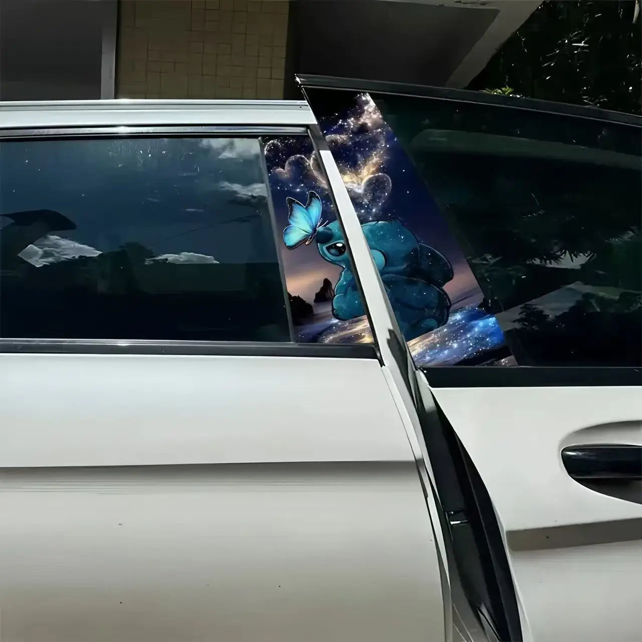 2pcs Blue Diamond Butterfly Car Sticker Self-Adhesive B-Pillar Decorative Vinyl Sticker for Cars