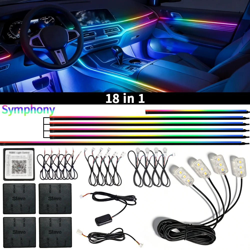 Symphony 18IN1 Car Ambient Light Colorful LED Neon Interior Rainbow Acrylic Light strip Decorative 10/6IN1 Car Atmosphere Light