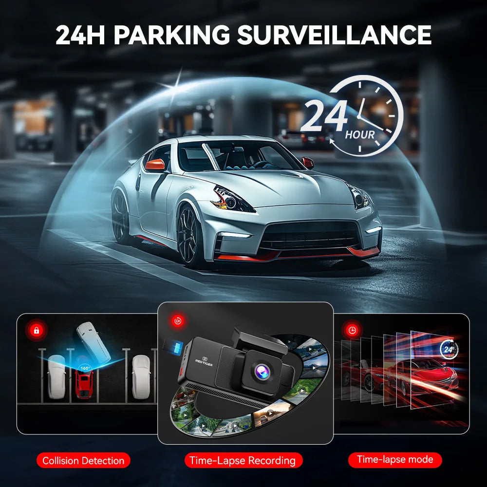 REDTIGER A3 3 Channel Dash Cam Dash Camera 2.5K+1080P+1080P Built-in 5.8Ghz WiFi Night Vision  Parking Monitor