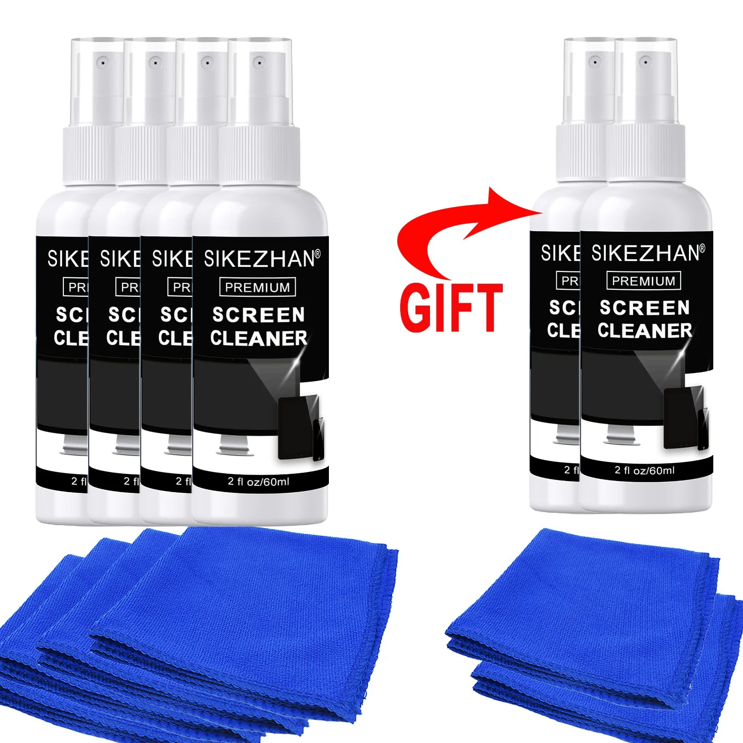 Streak-Free Screen Cleaner Spray Kit & Microfiber Cloth for Smart TV LCD LED OLED Monitor Laptop Tablet IPad Car Cleaning 60ml
