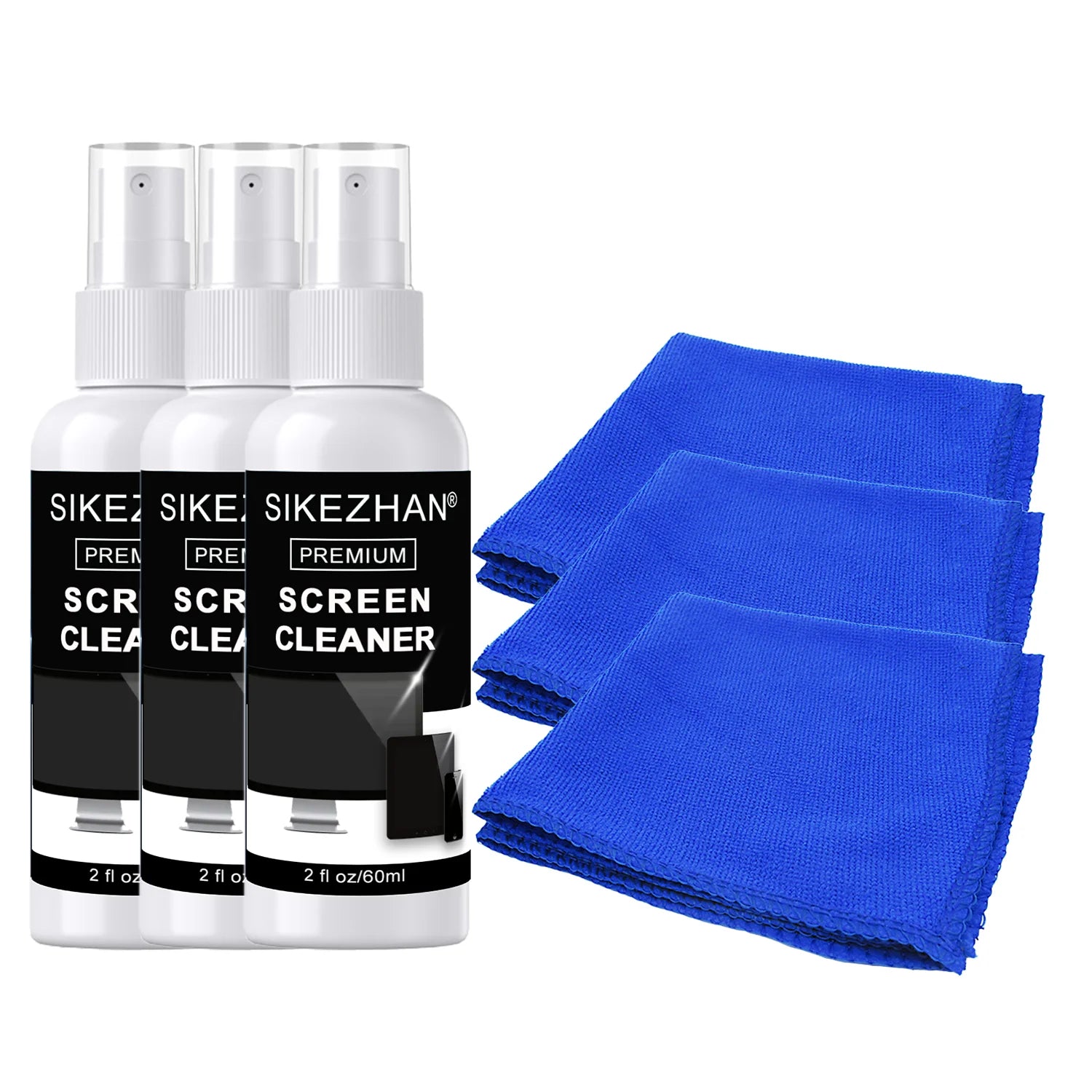Streak-Free Screen Cleaner Spray Kit & Microfiber Cloth for Smart TV LCD LED OLED Monitor Laptop Tablet IPad Car Cleaning 60ml