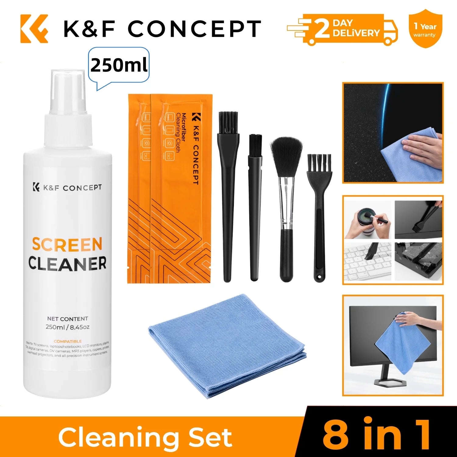 K&F CONCEPT Camera Lens Cleaning Kit with Camera Blower Glasses Wipes Cloth Cleaning Liquid Cleaning Pen for Camera Lens Phone
