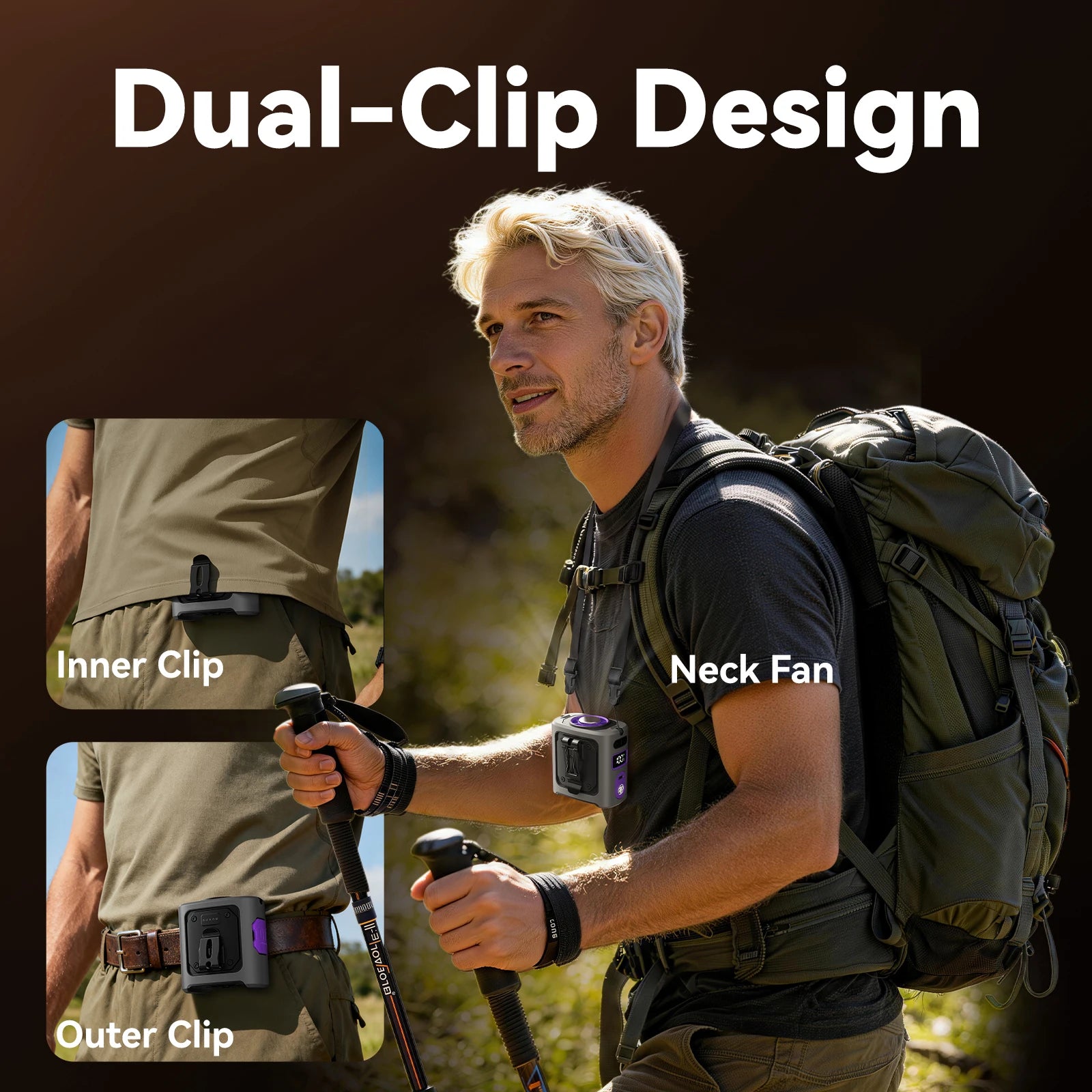 MUXNW Ventilador Waistban Rechargeable Clip-On Waist Fan with Ice Cooling Plate, 8000mAh Portable Hands-free Belt Fan for Campin