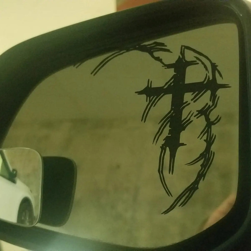 1 Pair Dark Aesthetic Cybersigilism Cross Car Rear View Mirror Decals Gothic Sigil Car Mirror Stickers