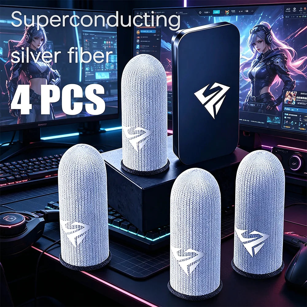 Pair Gamer Finger Sleeves for Mobile Gaming Sweatproof Breathable Silver Fiber Finger Covers  Anti-Slip Touch Screen Fingertips