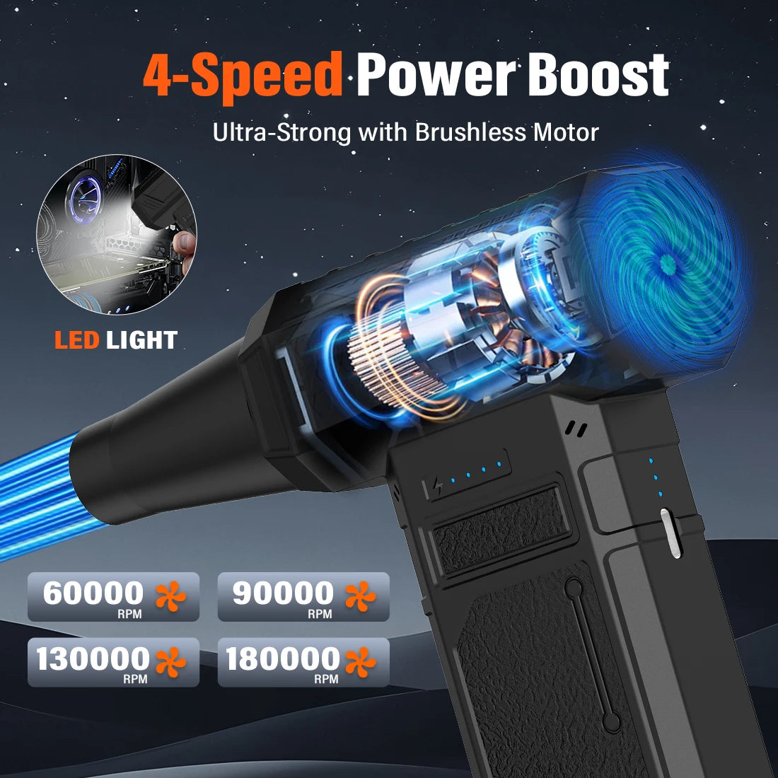 U7Ultra Mini Turbo Fan Jet(180000RPM),Speed 58m/s Portable-Electric LED Compressed Air Duster, for Keyboard,Car,PC,Home Cleaning