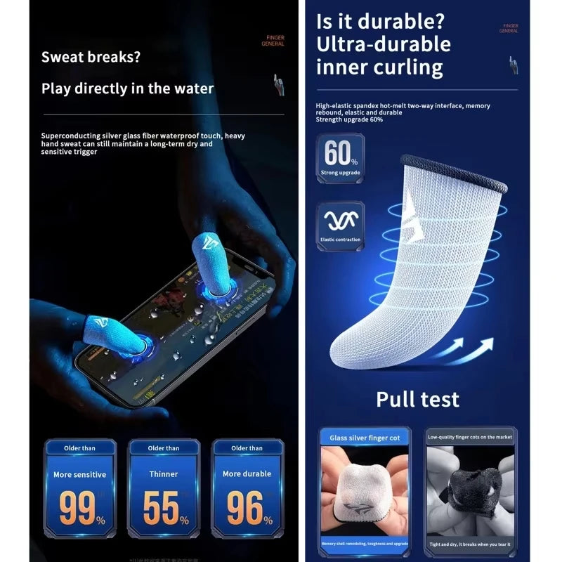Pair Gamer Finger Sleeves for Mobile Gaming Sweatproof Breathable Silver Fiber Finger Covers  Anti-Slip Touch Screen Fingertips