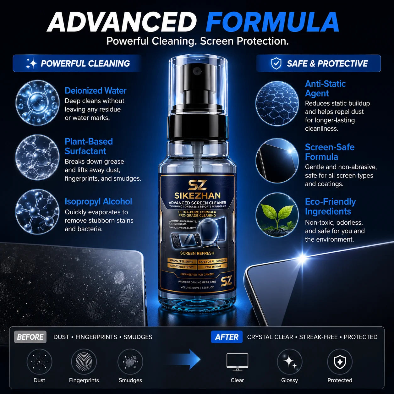 SIKEZHAN Advanced Screen Cleaner Kit for Gaming Consoles---Universal Screen Cleaner (Compatible with Various Devices) — 100ml