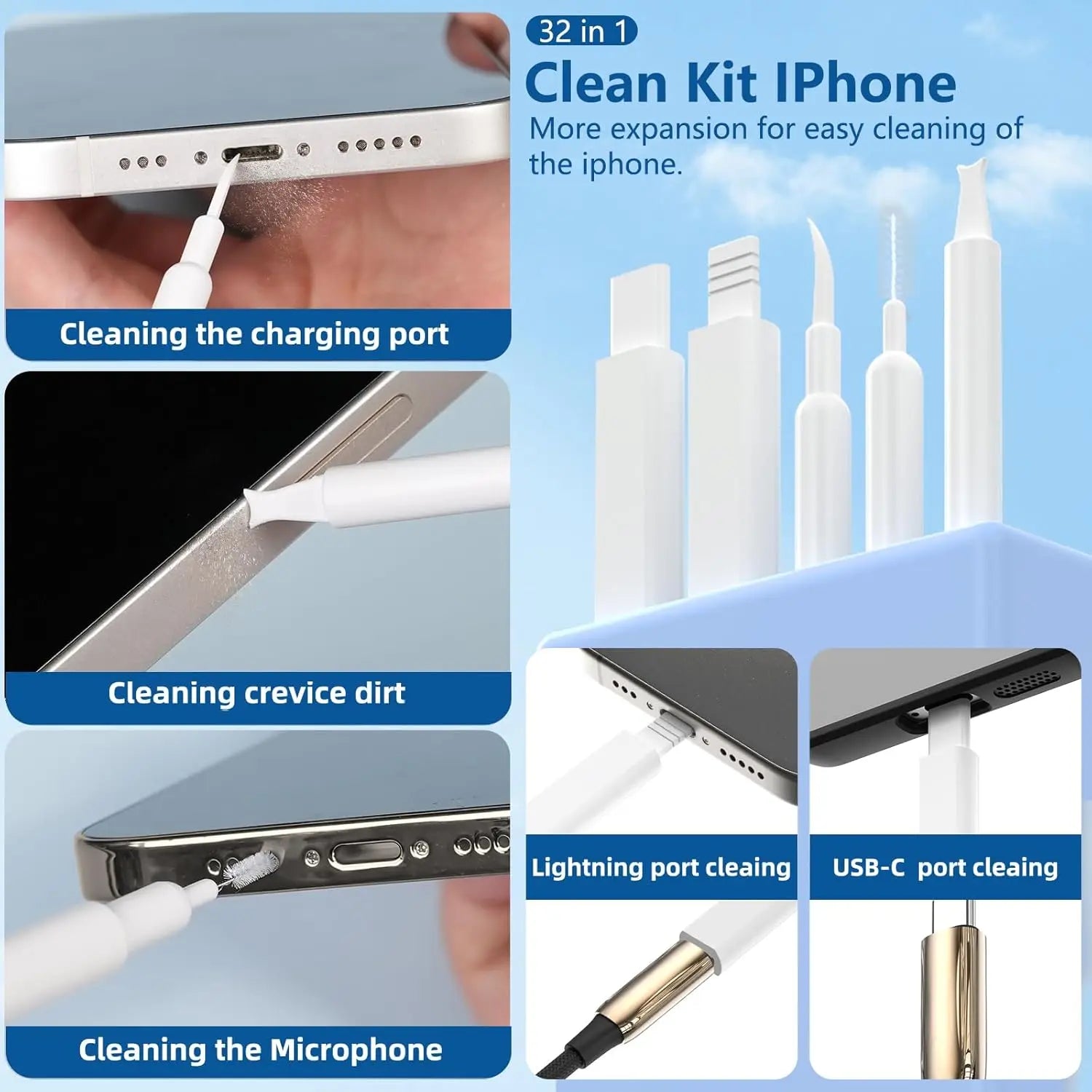 32in1 Multi-Functional Cleaning Kit For Laptop Keyboard Headphones Mobile Phone Monitor Portable Electronics Cleaning Tools