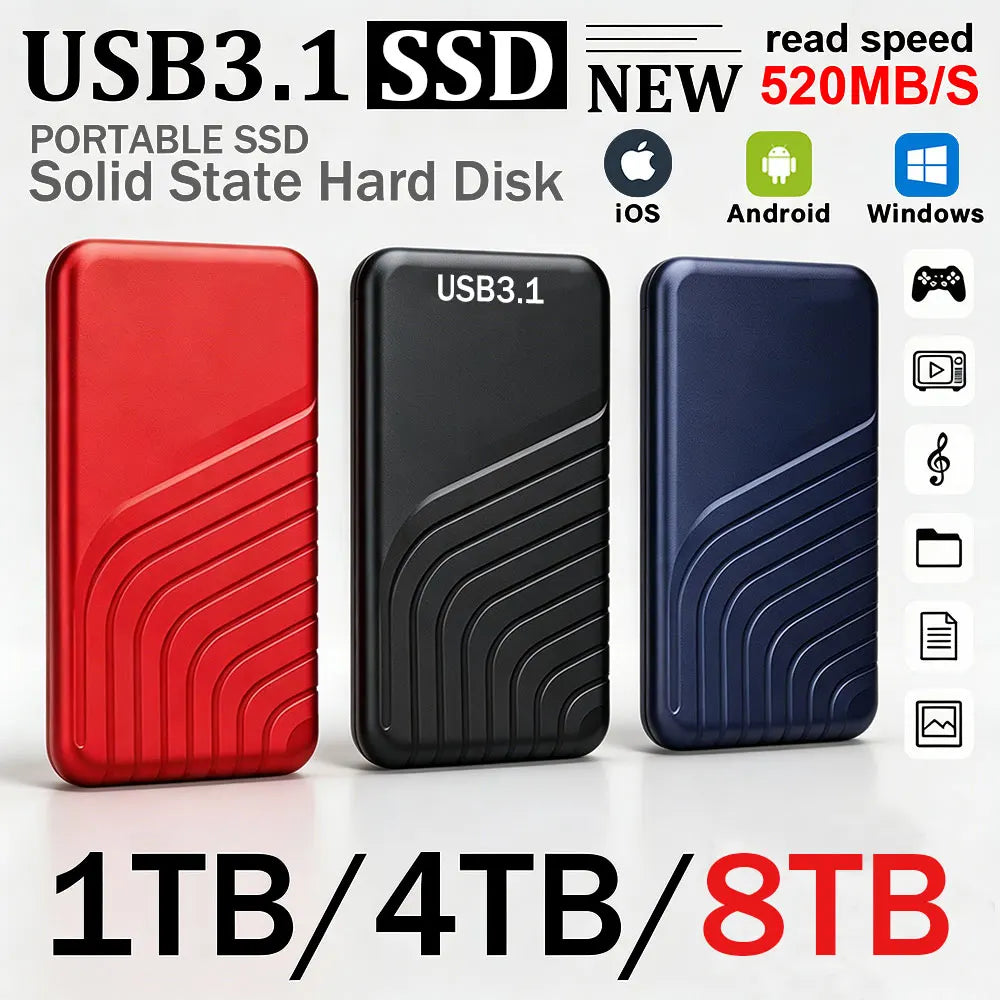 Portable Solid State Drive, brand new 16TB large capacity portable hard drive, external SSD USB3.1 suitable for laptops/MAC/PC