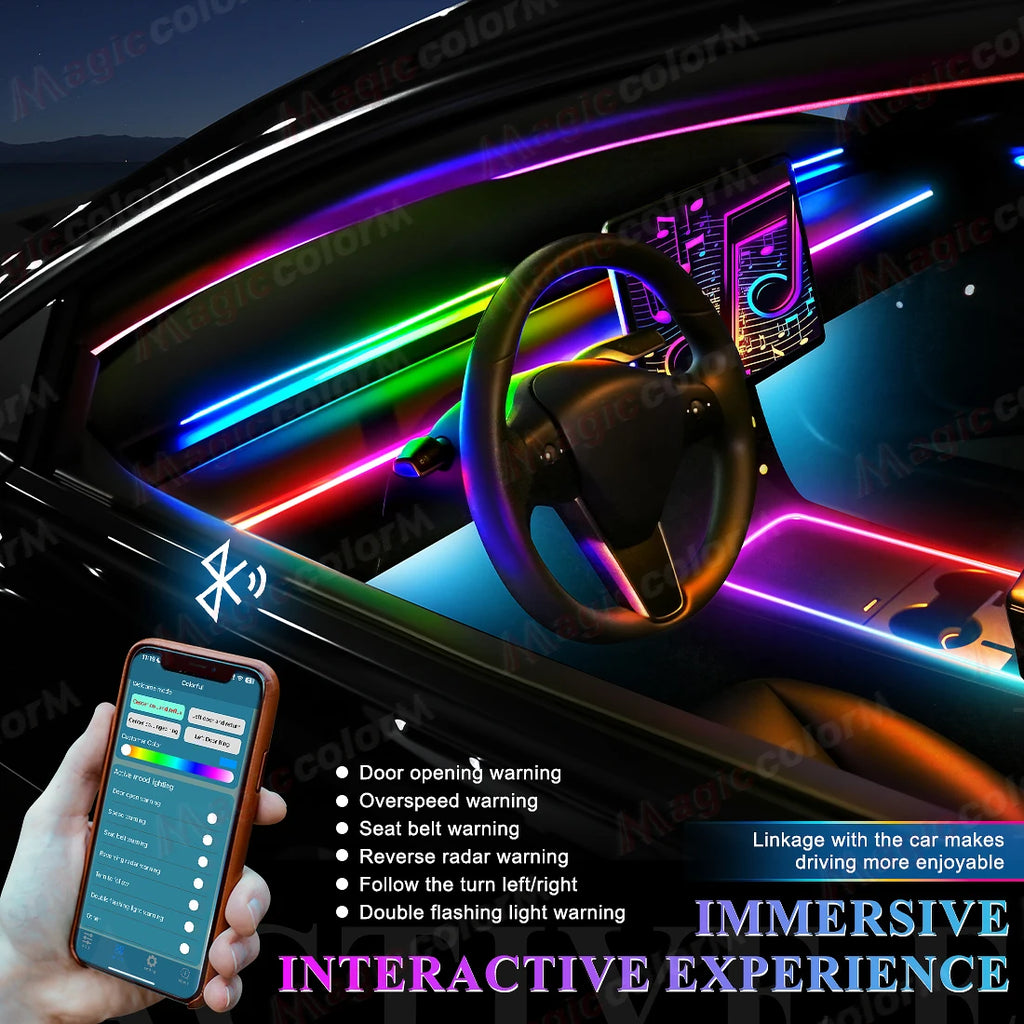 18 in 1 Led Car Ambient Lights 213 64 Color RGB Symphony Streamer Bluetooth Rainbow Interior Acrylic Strips Atmosphere Lamp Kit