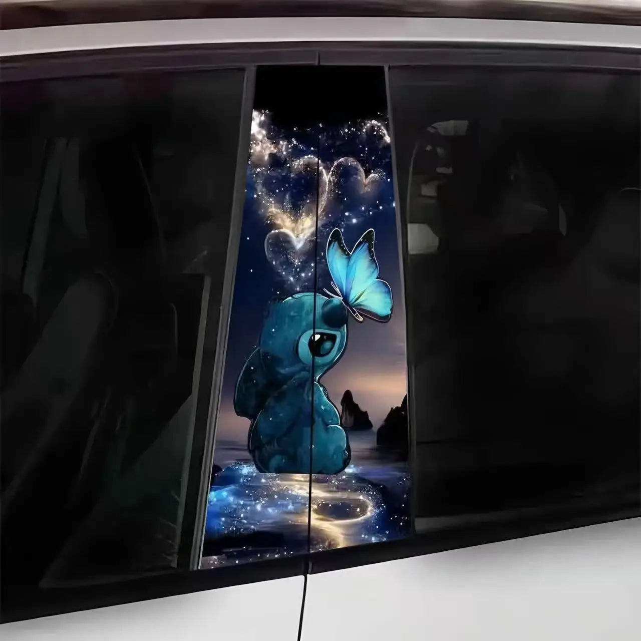 2pcs Blue Diamond Butterfly Car Sticker Self-Adhesive B-Pillar Decorative Vinyl Sticker for Cars