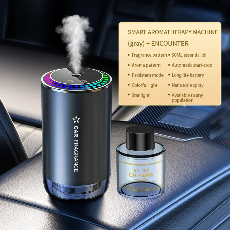 Car Aromatherapy Perfume with Automatic Spray Aluminum Alloy Metal Odor Remover with Colorful Star Ceiling Atmosphere Light
