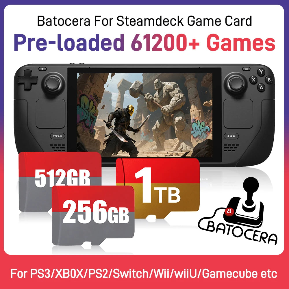 Steamdeck Game TF Card 1TB/512GB/256GB Memory Card With 65200+Games 70+ Emulators Batocera OS For Steam Deck/Win Game Console/PC