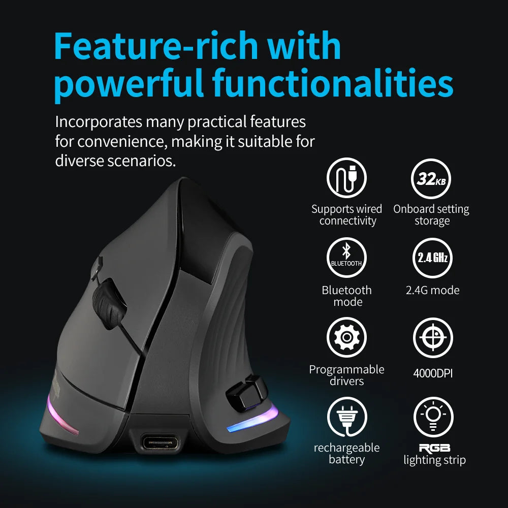 Lefon 2.4G Ergonomic Wireless Mouse Rechargeable Vertical Mouse Gaming Mice for PC Laptop MacOS Office F35C/F35B/F35 Model 버티컬 마