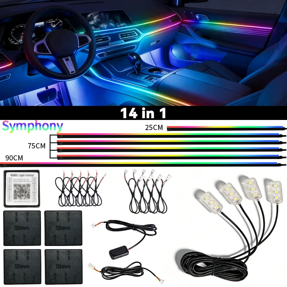 Symphony 18IN1 Car Ambient Light Colorful LED Neon Interior Rainbow Acrylic Light strip Decorative 10/6IN1 Car Atmosphere Light