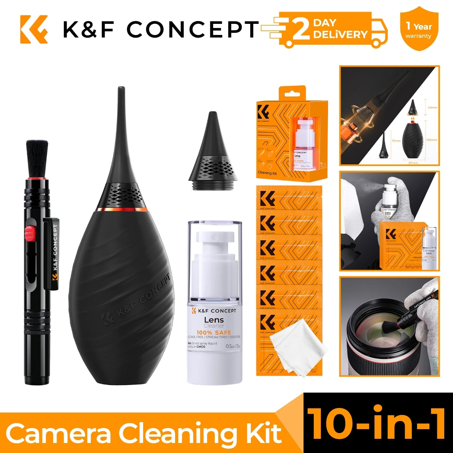 K&F CONCEPT Camera Lens Cleaning Kit with Camera Blower Glasses Wipes Cloth Cleaning Liquid Cleaning Pen for Camera Lens Phone