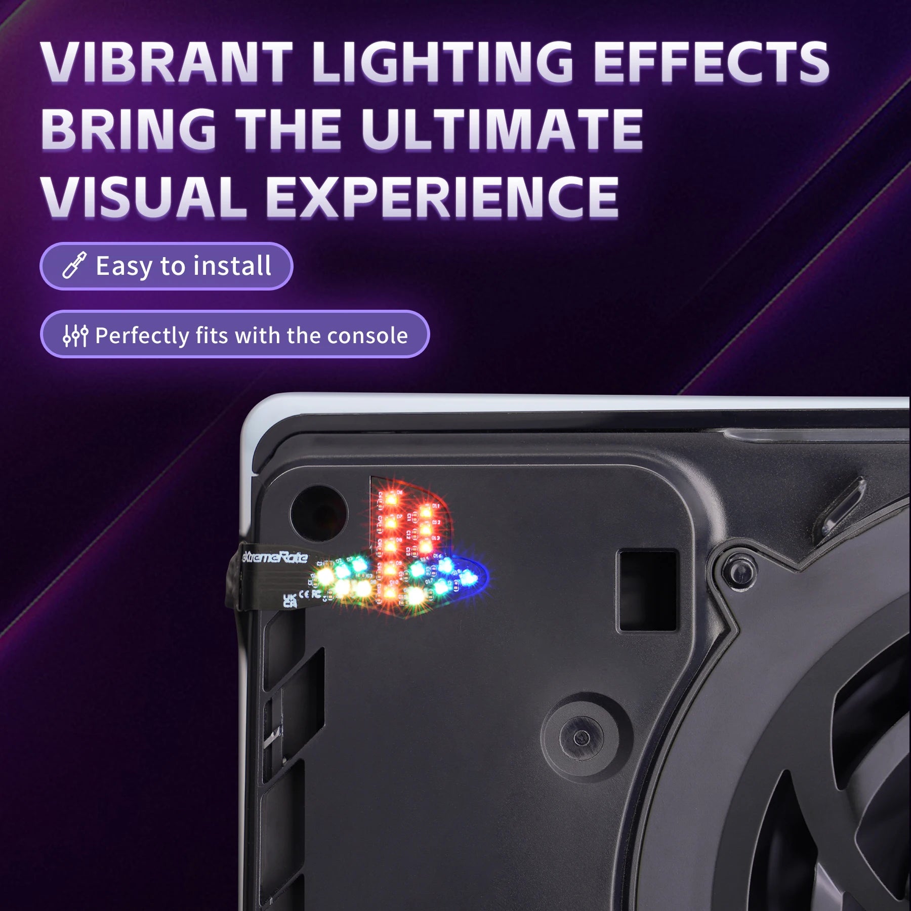 eXtremeRate for PS5 Slim/Pro Console RGB RAINBOW Logo LED Kit 7 Colors 40 Effects, Illuminated Decoration Logo LED