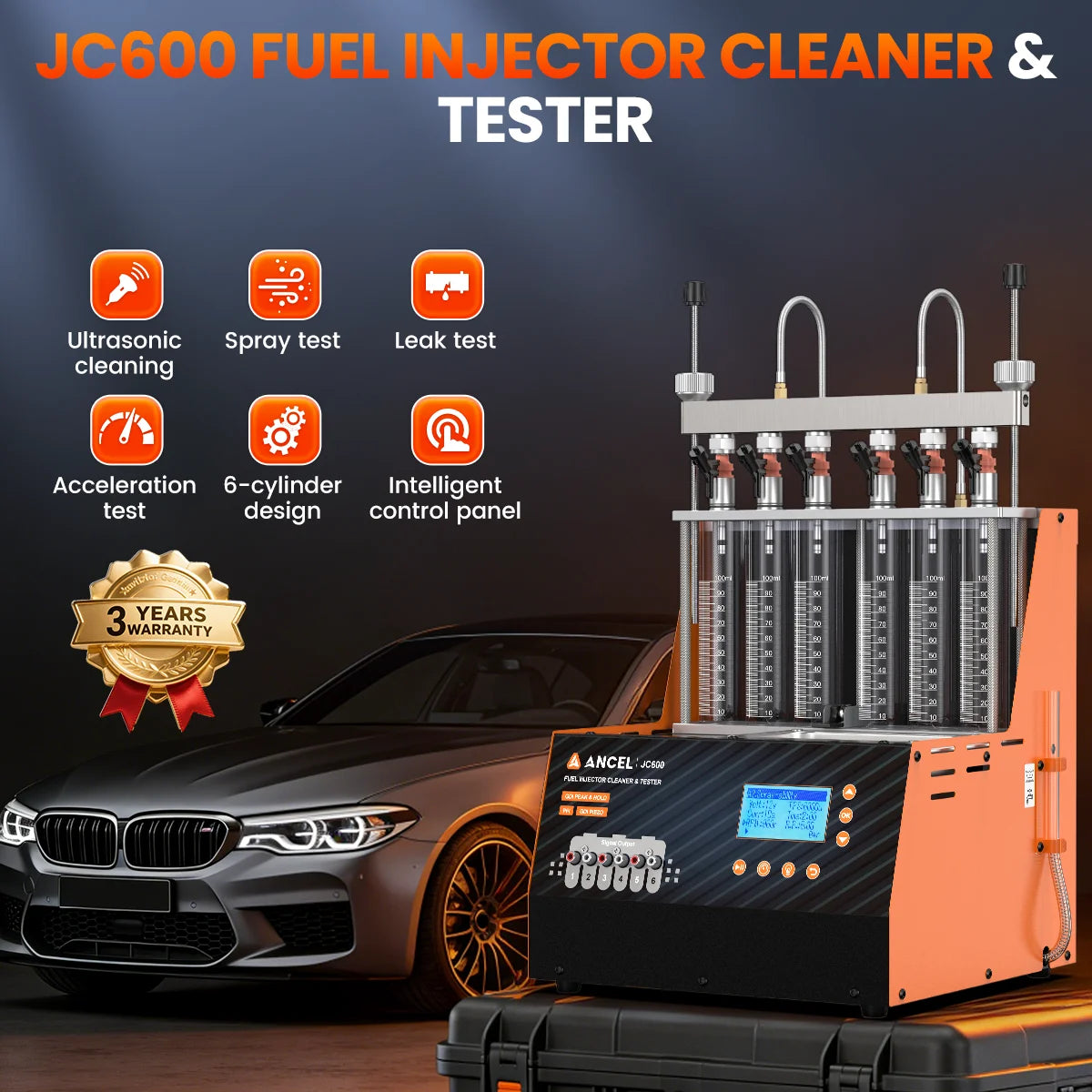 ANCEL JC600 GDI PIEZO Injector Cleaner Machine 6-Cylinder Ultrasonic Cleaning Nozzle Injectors Tester for Diesel Car Motorcycle