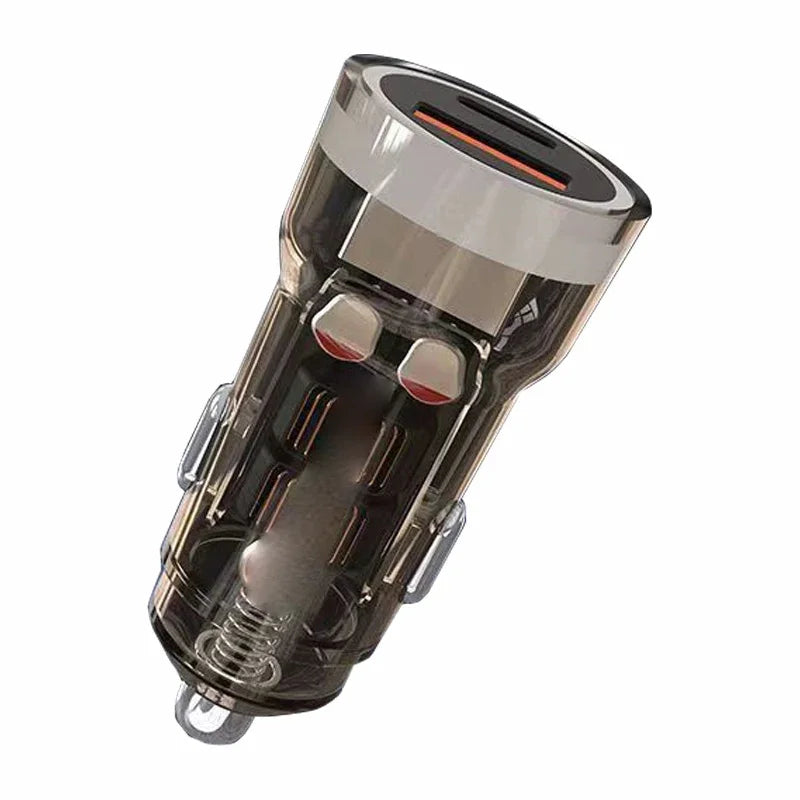 Transparent USB C Car Phone Charger PD 30W Super Fast Charge Adapter for iPhone 15 Pro Max 14 iPad Samsung Oppo Huawei Vivo