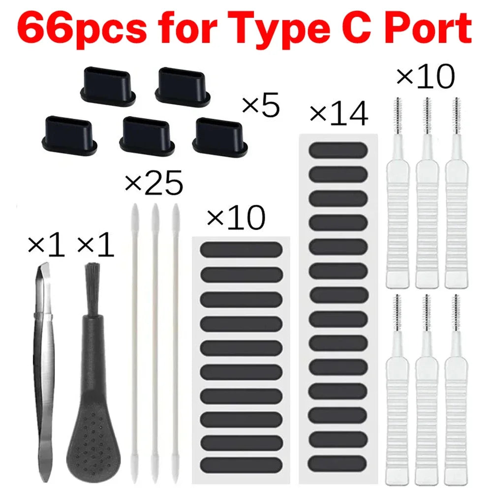 66PCS Mobile Phone Speaker Charging Port Cleaning Set Dust Plug for iPhone 17 16 14 Earphones Clean Kit Brush for Samsung Xiaomi