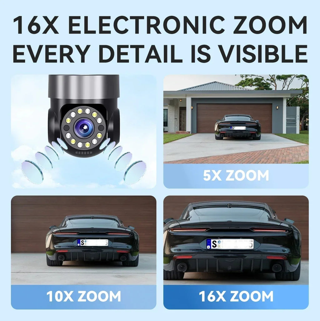 10K 20MP Home Security Outdoor WiFi Camera 4 Lens 4 Screen 360° 16X Zoom CCTV Wireless Surveillance PTZ Cam Security Protection