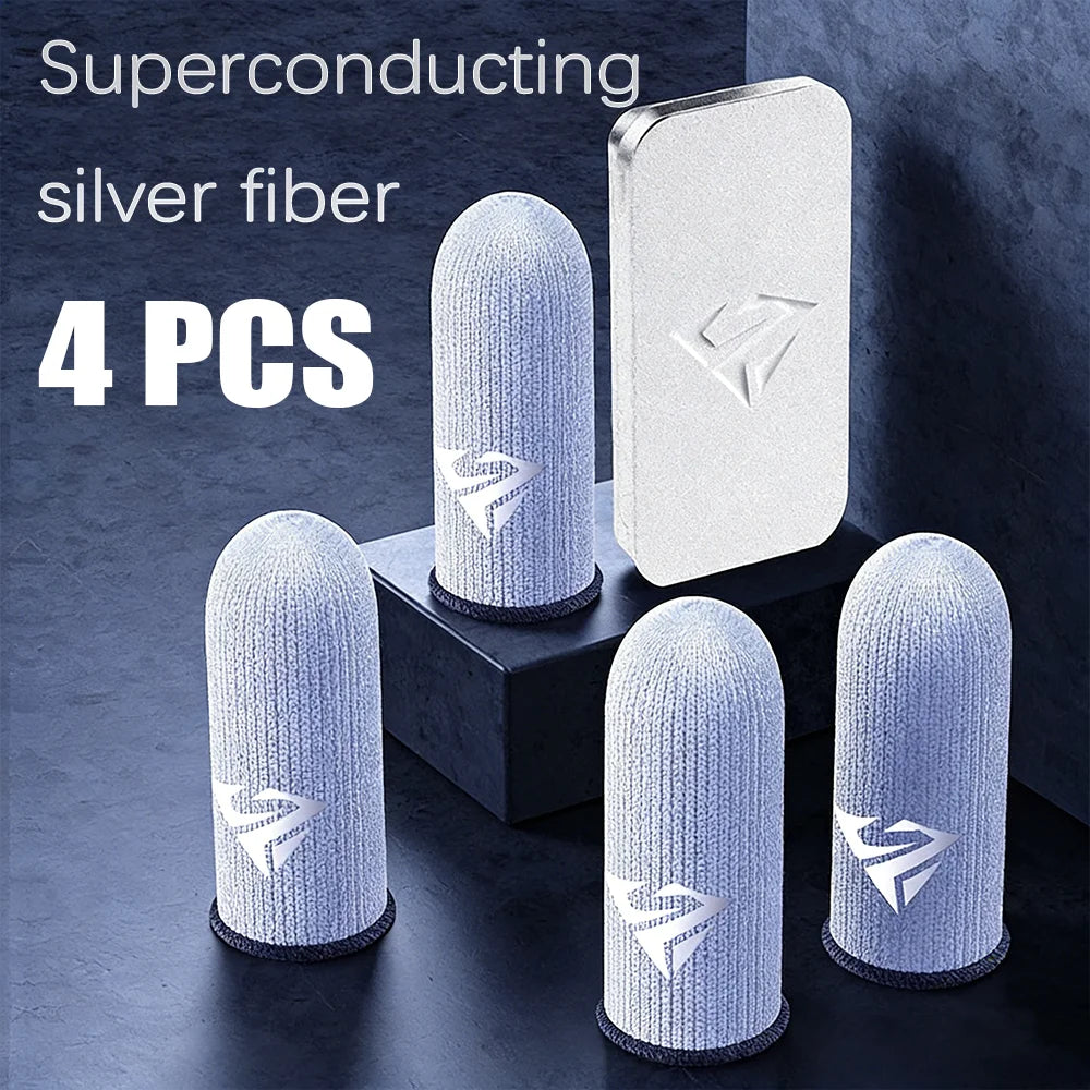 Pair Gamer Finger Sleeves for Mobile Gaming Sweatproof Breathable Silver Fiber Finger Covers  Anti-Slip Touch Screen Fingertips