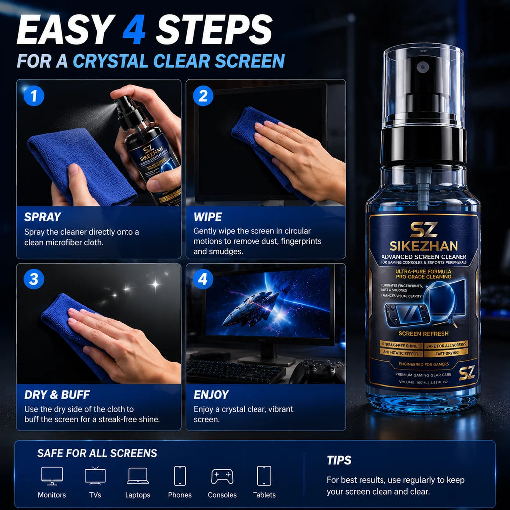 SIKEZHAN Advanced Screen Cleaner Kit for Gaming Consoles---Universal Screen Cleaner (Compatible with Various Devices) — 100ml