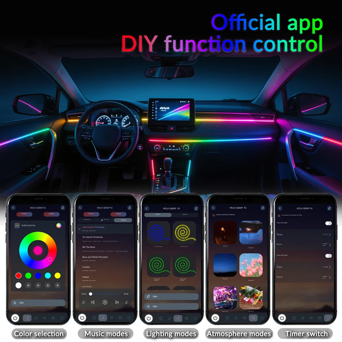Symphony 18IN1 Car Ambient Light Colorful LED Neon Interior Rainbow Acrylic Light strip Decorative 10/6IN1 Car Atmosphere Light