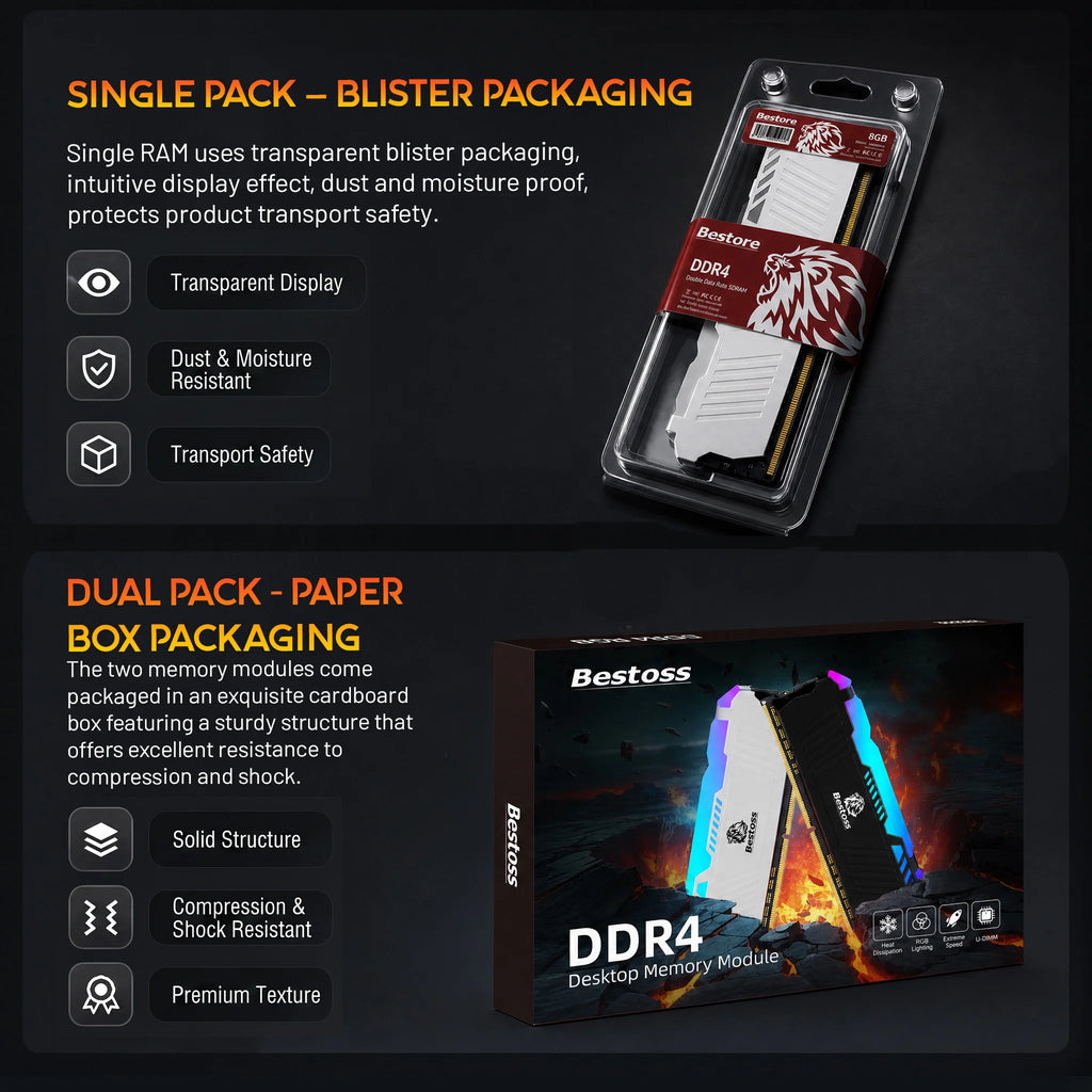 Bestoss RGB Memoria DDR4 8GB 16GB 32GB(2x16GB) XMP 2.0 3200MHz CL18 288pin 1.2V Dual-channel DIMM Memory RAM For Desktop PC
