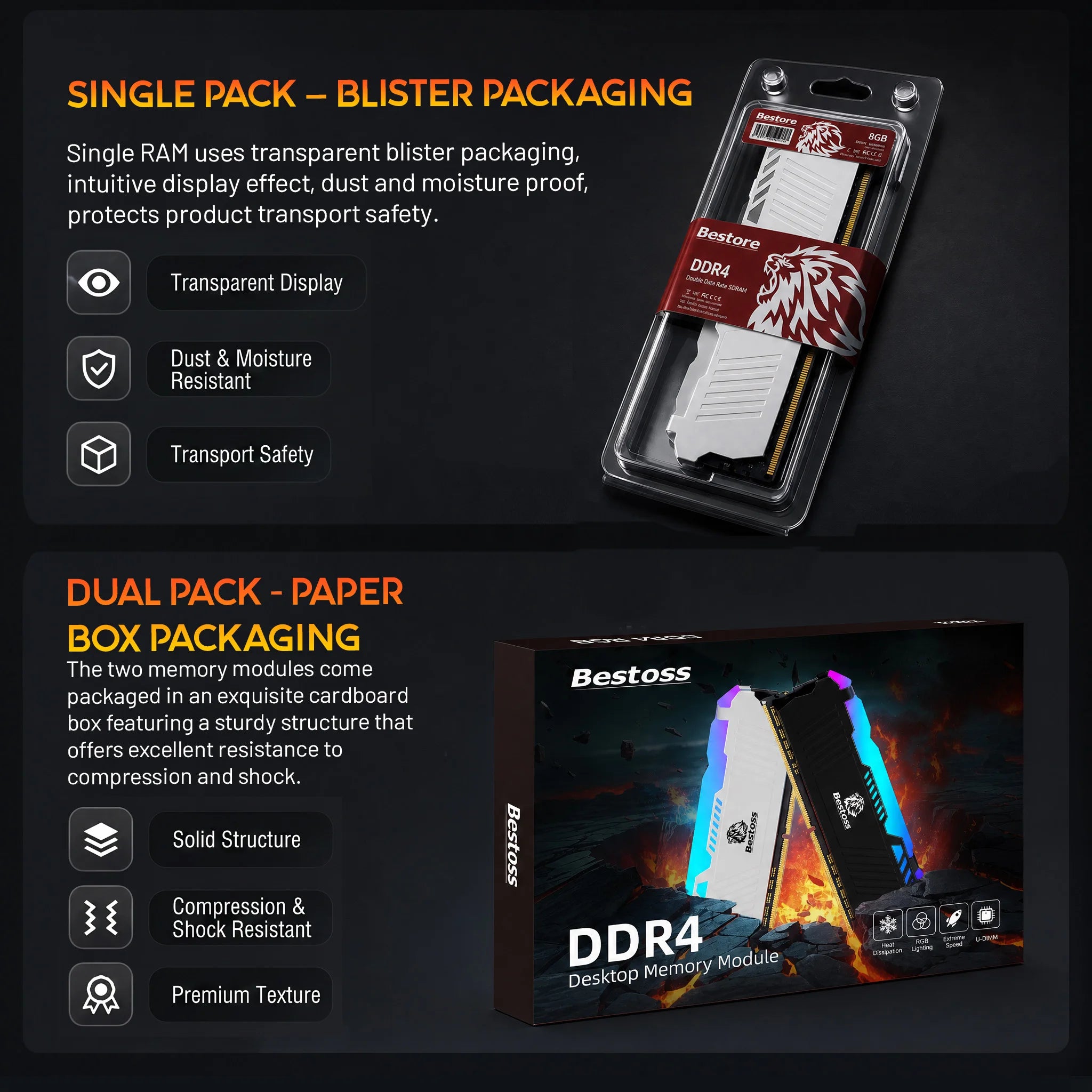 Bestoss RGB Memoria DDR4 8GB 16GB 32GB(2x16GB) XMP 2.0 3200MHz CL18 288pin 1.2V Dual-channel DIMM Memory RAM For Desktop PC