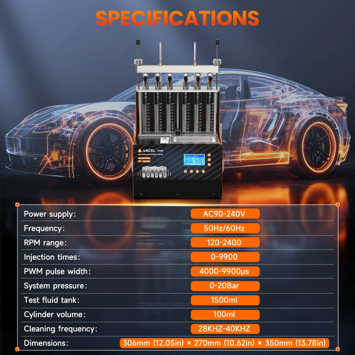 ANCEL JC600 GDI PIEZO Injector Cleaner Machine 6-Cylinder Ultrasonic Cleaning Nozzle Injectors Tester for Diesel Car Motorcycle