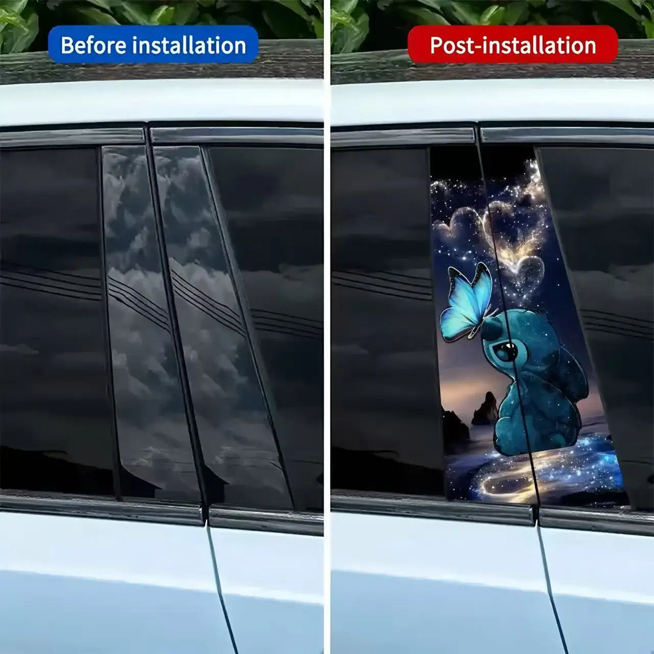 2pcs Blue Diamond Butterfly Car Sticker Self-Adhesive B-Pillar Decorative Vinyl Sticker for Cars