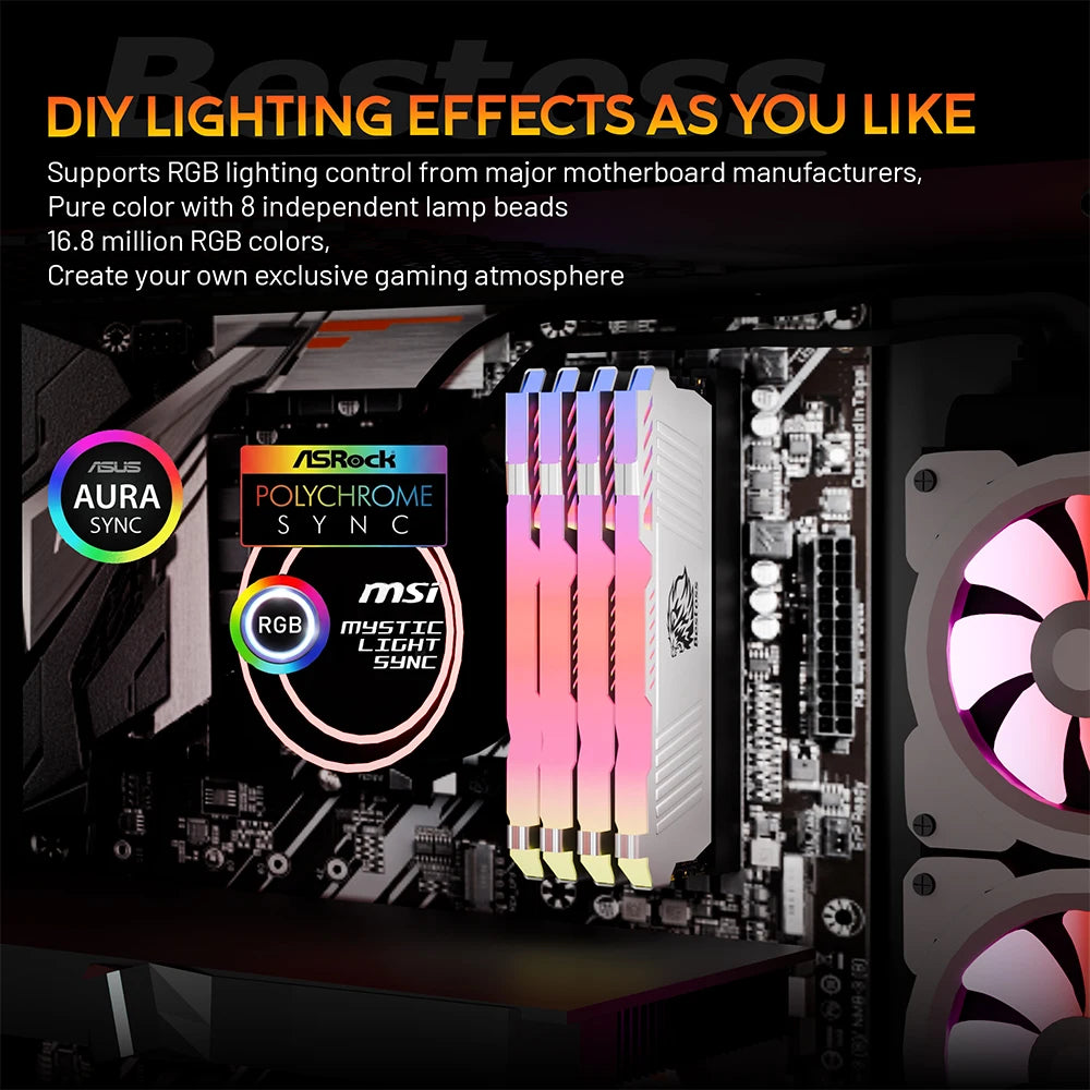Bestoss RGB Memoria DDR4 8GB 16GB 32GB(2x16GB) XMP 2.0 3200MHz CL18 288pin 1.2V Dual-channel DIMM Memory RAM For Desktop PC